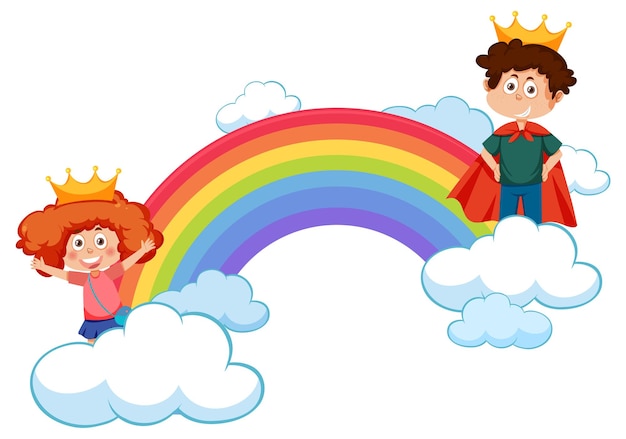 Happy children with rainbow