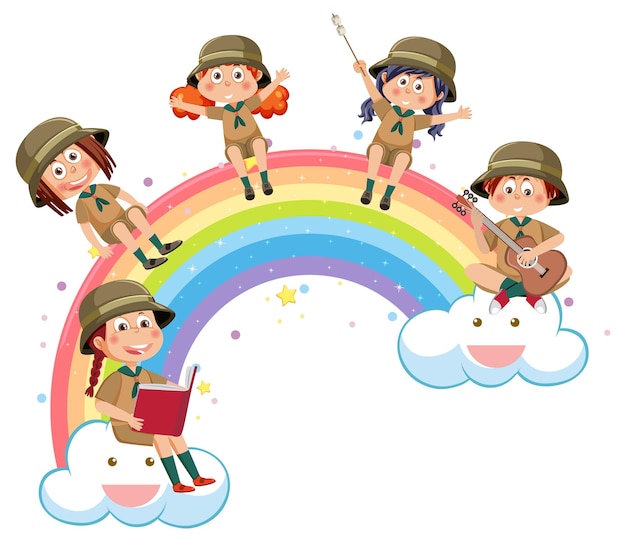 Bambini felici con arcobaleno