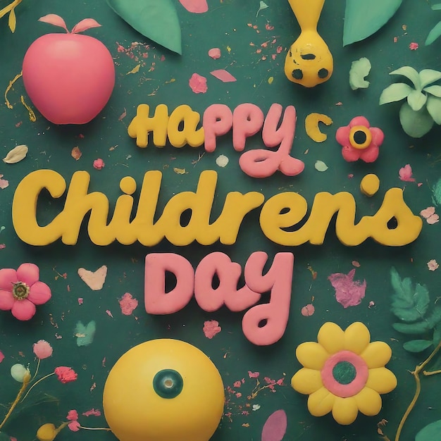 Vector happy childrens day card design 3d illustration happy childrens day card design 3d illustra