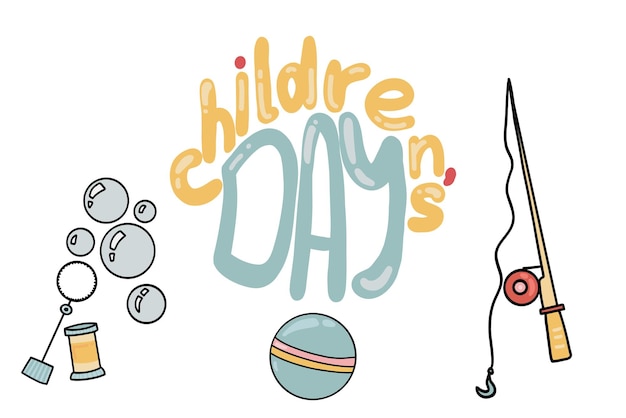 Vector happy childrens day hand drawn set