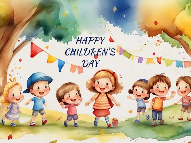 Vettore buona giornata dei bambini per i bambini felici con uno striscione che dice bambini felici