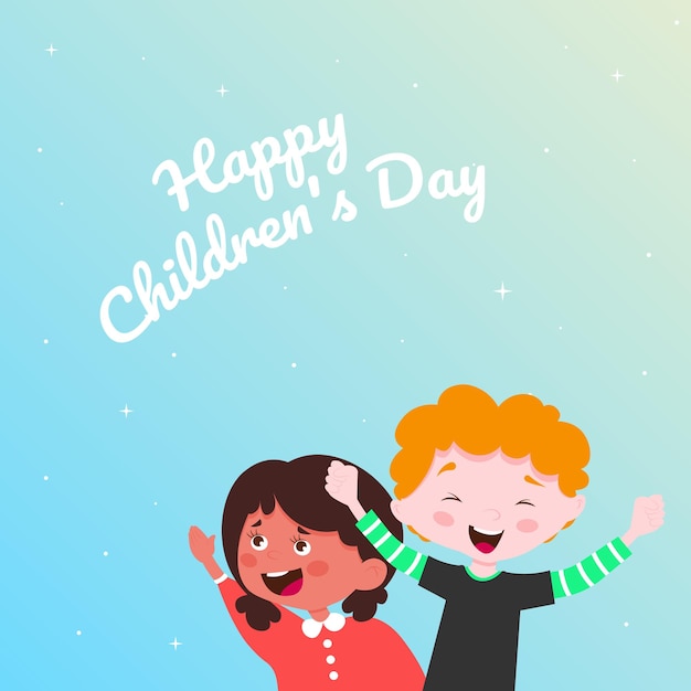 Happy childrens day with boys and girls cartoons design