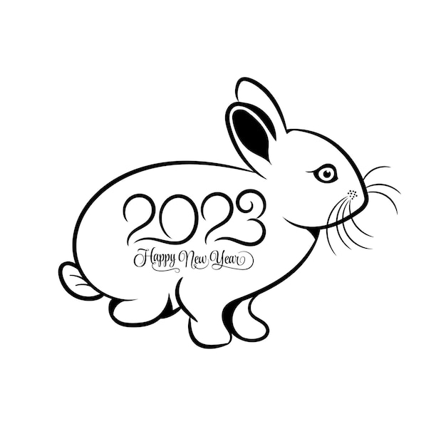 2023年うさぎの輪郭イラストで幸せな中国の新年の挨拶