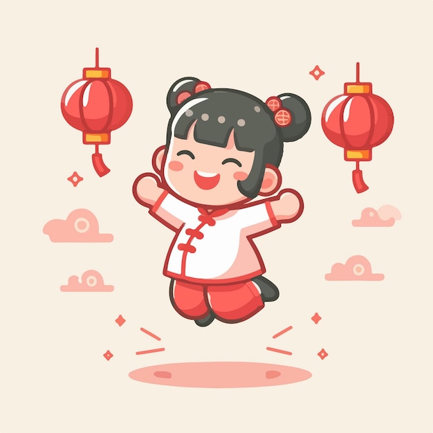 Vector happy chinese girl celebrating lunar new year