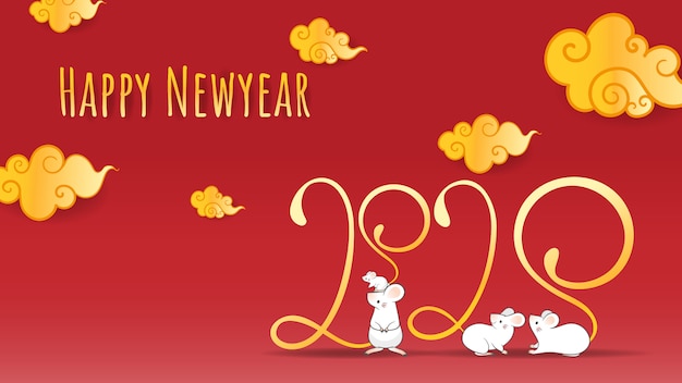 Вектор Счастливый китайский новый год 2020, год крысиного зодиака