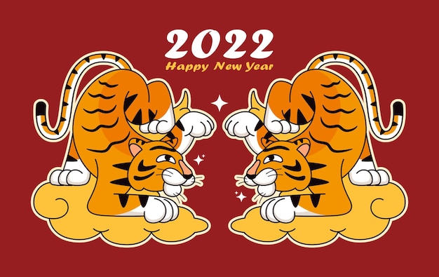 Felice anno nuovo cinese 2022 biglietto di auguri anno cinese dell'opuscolo della bandiera dello zodiaco della tigre cale