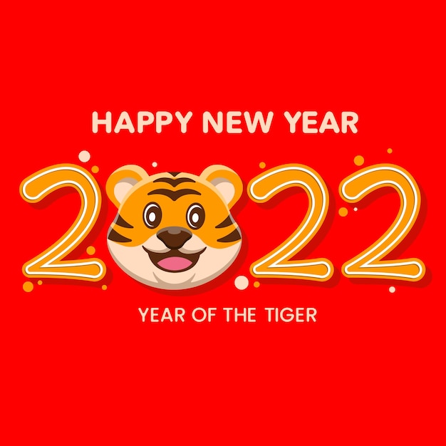 Happy chinese new year 2022 greeting card head cute tiger in flat design
