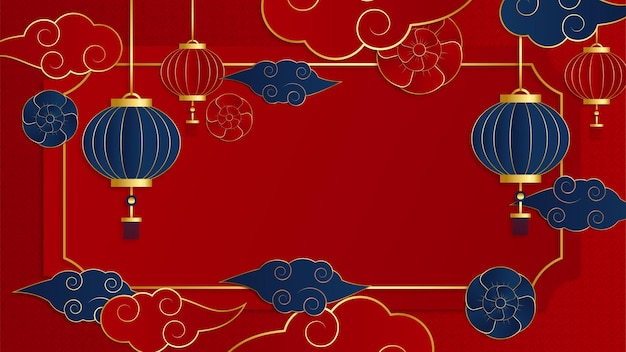 Happy Chinese new year 2022. Year of Tiger character with asian elements and flower with craft style on background. Universal Chinese background with red and gold color theme