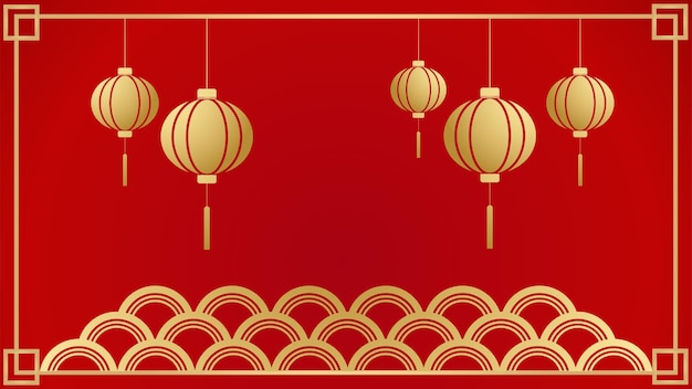 Happy Chinese new year 2022. Year of Tiger character with asian elements and flower with craft style on background. Universal Chinese background with red and gold color theme