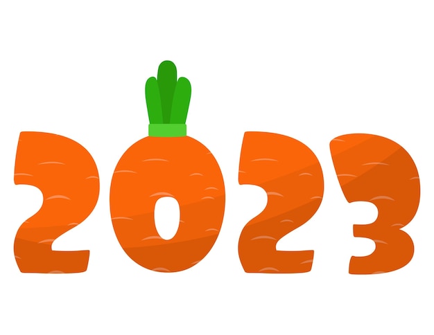 2023년 해피 중국 새해 귀여운 숫자 2023은 당근의 형태와 토끼의 해를 상징합니다