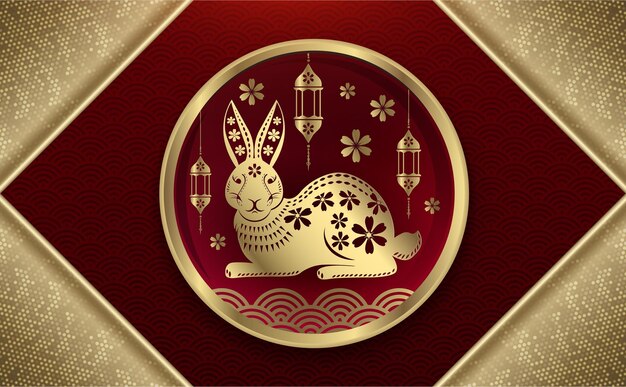 Happy Chinese New Year 2023 Illustration with a rabbit in a round frame