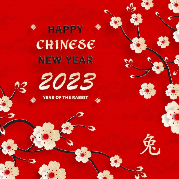 Happy Chinese new year 2023 Rabbit Zodiac sign on color background for greeting card