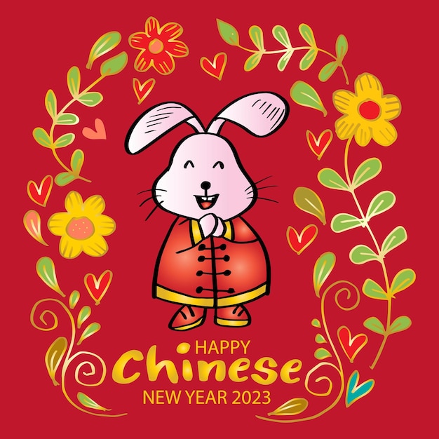 Happy chinese new year 2023 with cute rabbit. year of the rabbit.