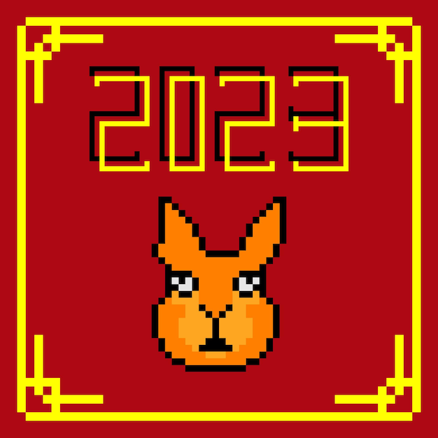 Happy Chinese New Year 2023 with pixel art Vector illustration