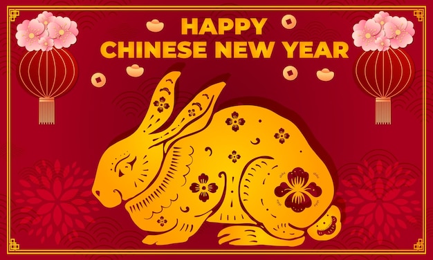 Happy chinese new year 2023 year of the gold rabbit zodiac sign