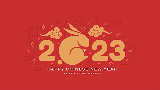 Felice anno nuovo cinese 2023 anno del coniglio con sfondo moderno e simbolo zodiacale