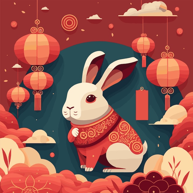 Happy Chinese New Year 2023 Year Of The Rabbit Stock Illustration -  Download Image Now - Chinese Lantern, Vector, 2023 - iStock