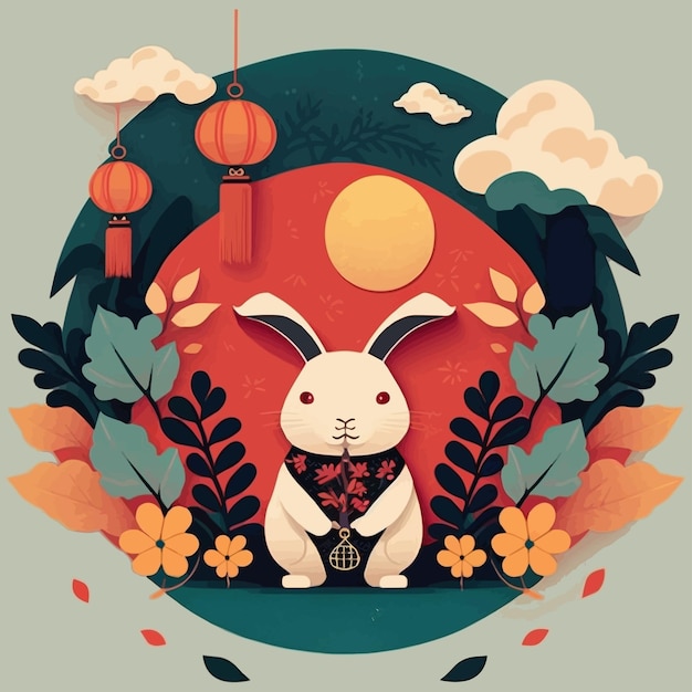 Happy chinese new year 2023 year of the rabbit zodiac background flower lantern