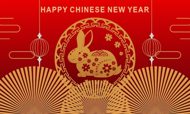 Happy chinese new year 2023 year of the rabbit zodiac logo background