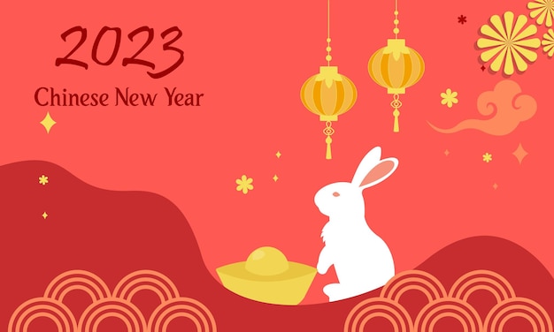 happy chinese new year 2023 year of the rabbit zodiac logo background