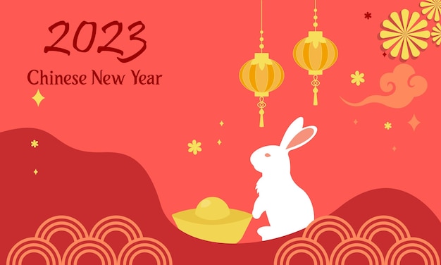 Happy chinese new year 2023 year of the rabbit zodiac logo background