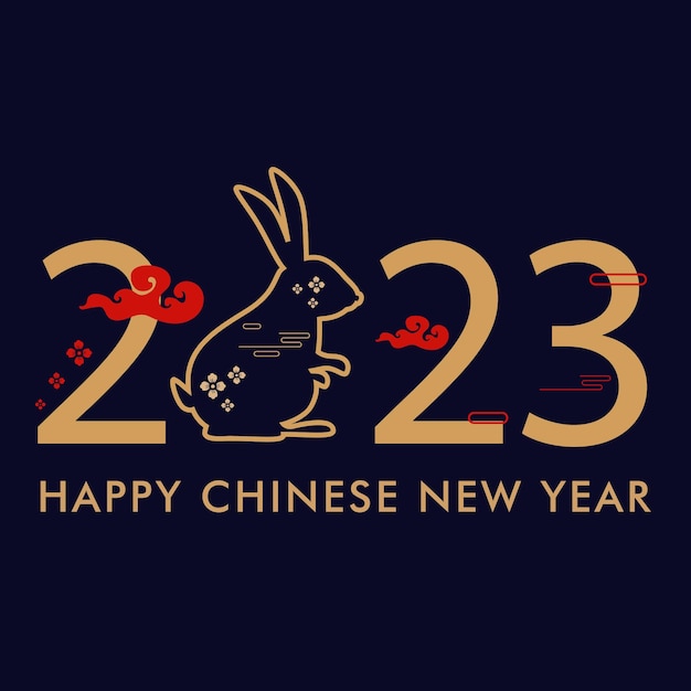 Happy chinese new year 2023, year of the rabbit zodiac sign with gold element.