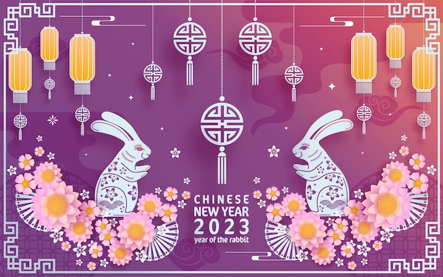 Happy chinese new year 2023 year of the rabbit zodiac with on color Background