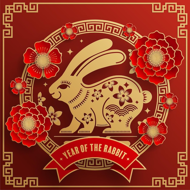 Happy chinese new year 2023 year of the rabbit zodiac with on color Background