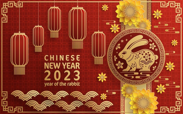 Happy chinese new year 2023 year of the rabbit zodiac with on color  Background. 7958628 Vector Art at Vecteezy