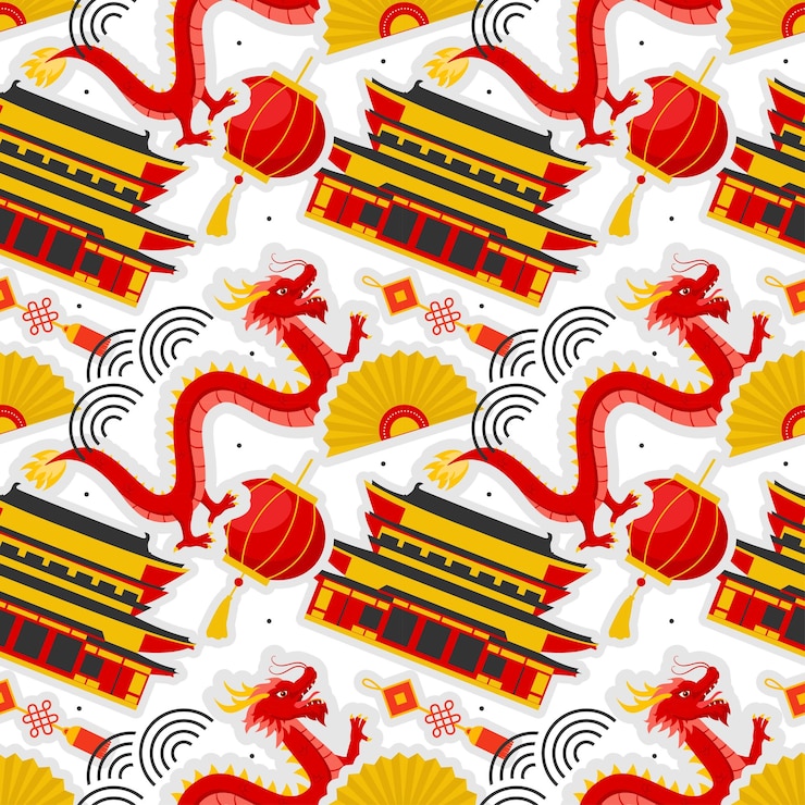 Vector happy chinese new year 2024 seamless pattern design year of the dragon illustration
