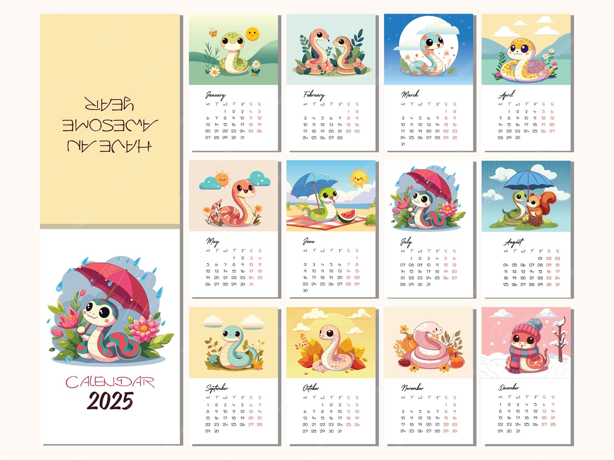 Premium Vector Happy Chinese New Year 2025 2025 calendar with snake