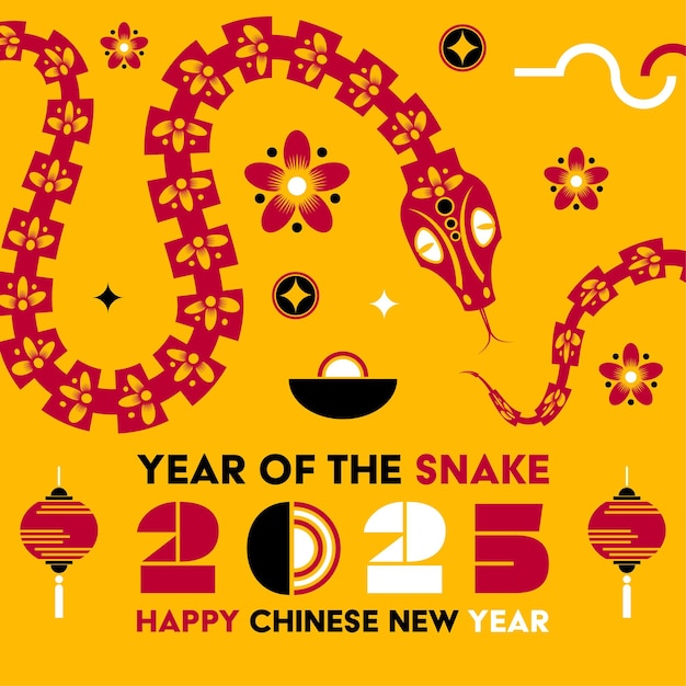 Premium Vector Happy Chinese new year 2025 Snake Zodiac sign modern flat art design