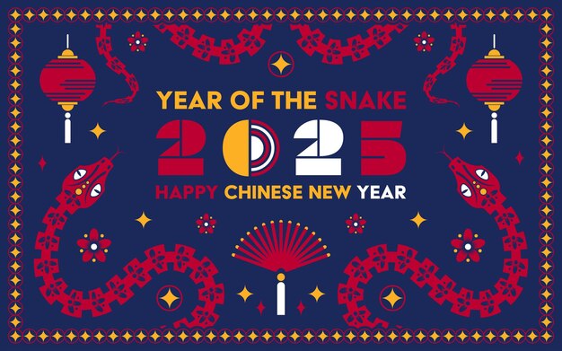 happy chinese new year 2025 snake zodiac sign modern flat art design