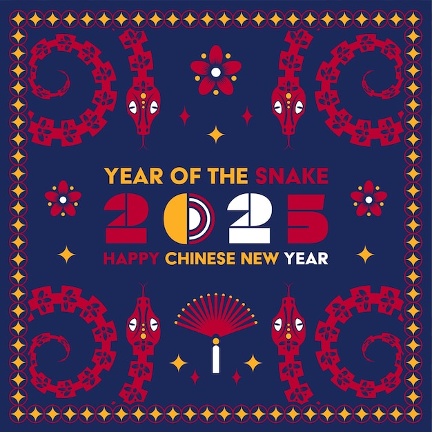 happy chinese new year 2025 snake zodiac sign modern flat art design