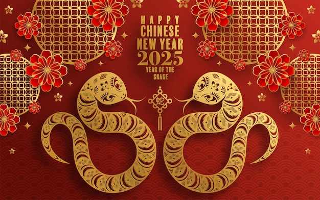 Vector happy chinese new year 2025 the snake zodiac sign