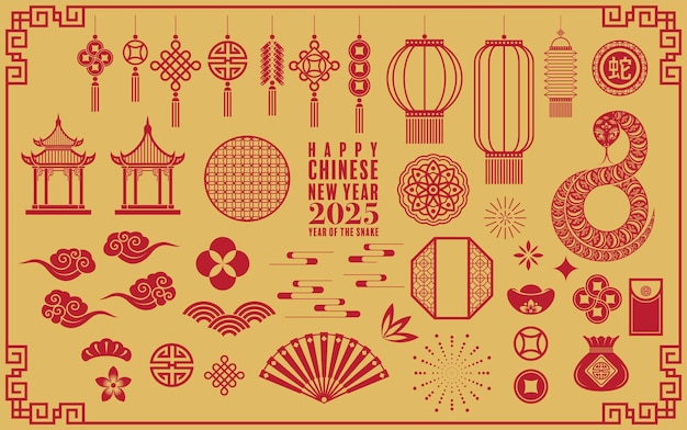 happy chinese new year 2025 year of the snake paper cut style
