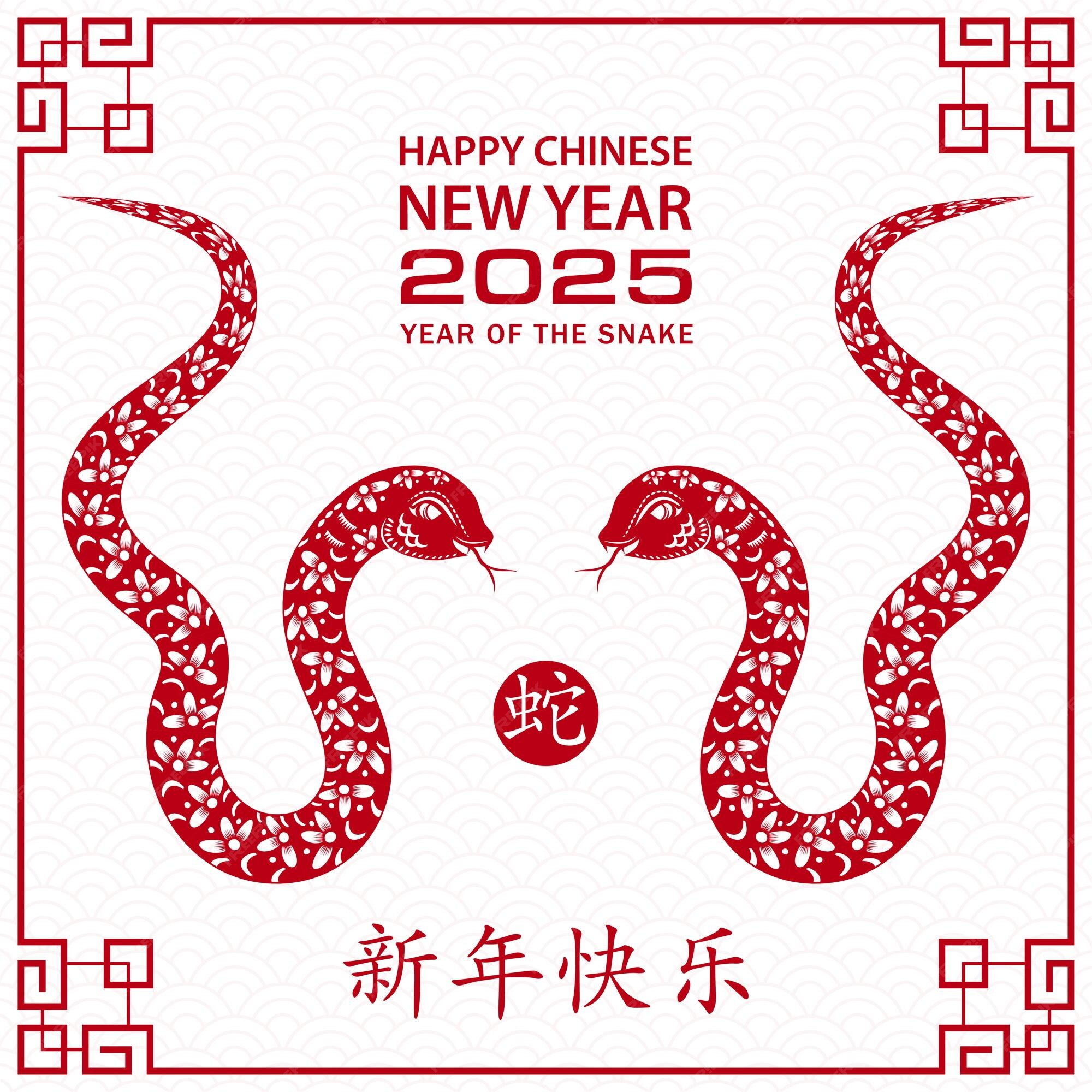 Buon anno cinese 2025 segno zodiacale anno del serpente con carta rossa