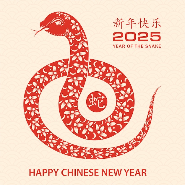 Vector happy chinese new year 2025 zodiac sign year of the snake