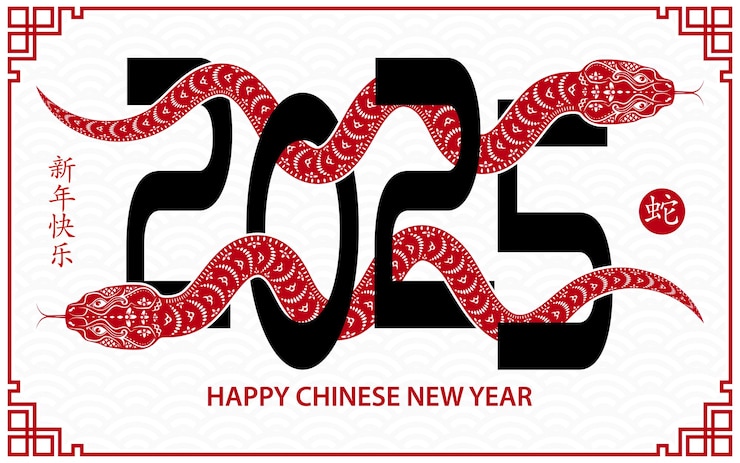 Vector happy chinese new year 2025 zodiac sign year of the snake