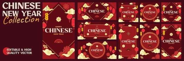 Happy chinese new year background template including cny elements like hanging lantern cloud hand