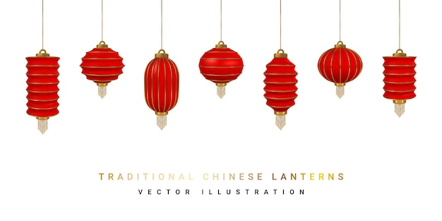 Vettore buon capodanno cinese. le feste cinesi brillano con le lanterne. elementi tradizionali asiatici. illustrazione vettoriale.