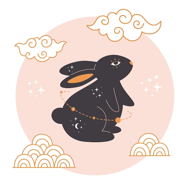 Happy Chinese new year greeting card 2023 with cute rabbit Year of the Rabbit Mid autumn festival