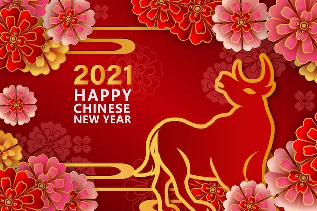 Happy chinese new year of the ox in golden lines