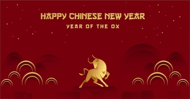 Happy chinese new year of the ox with golden ox