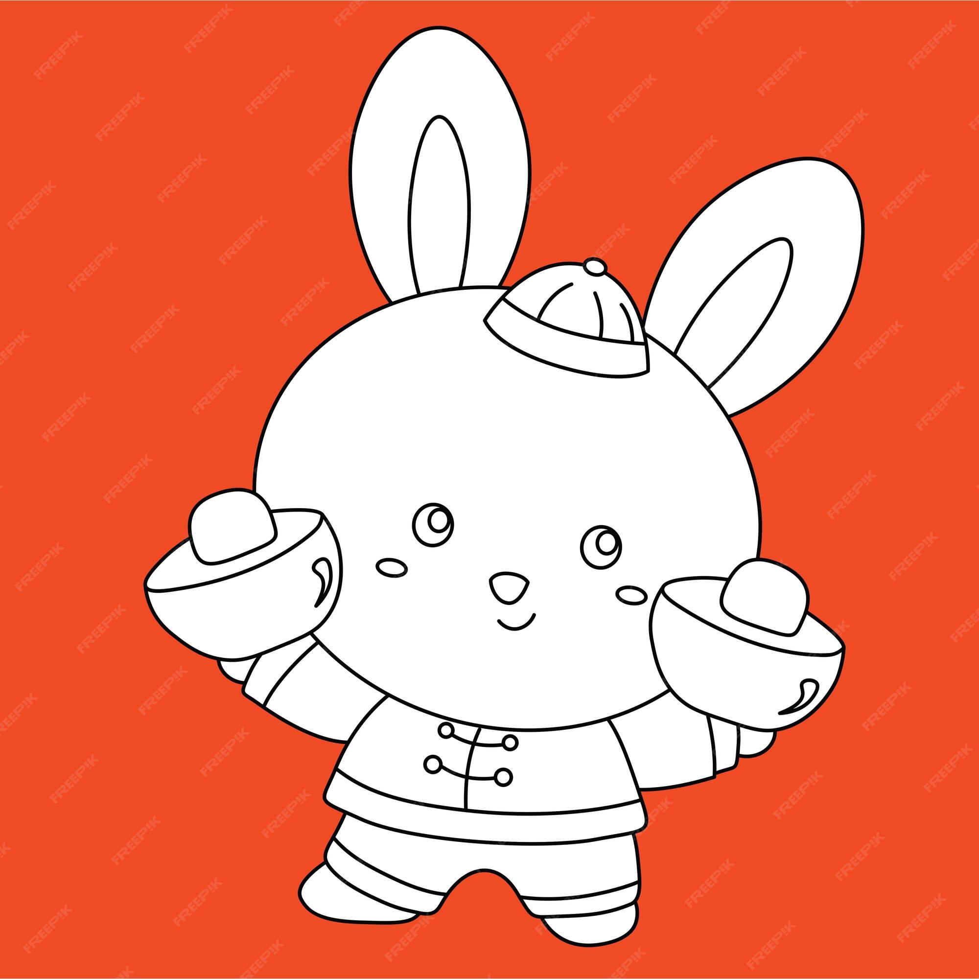 Premium Vector | Happy chinese new year rabbit digital stamp