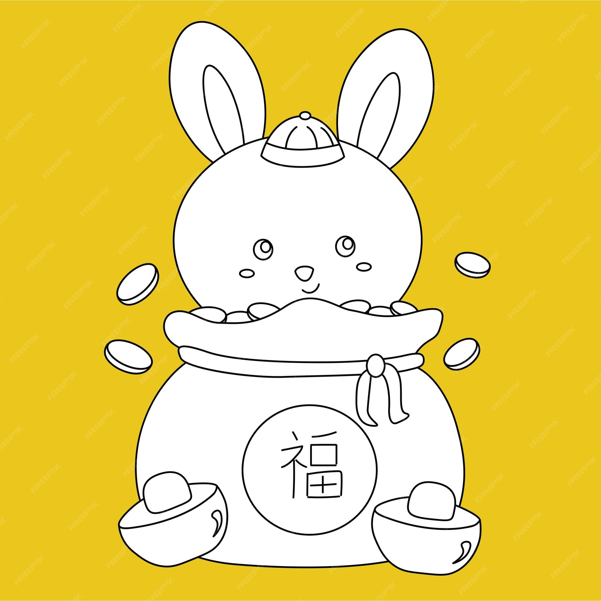 Premium Vector | Happy chinese new year rabbit digital stamp