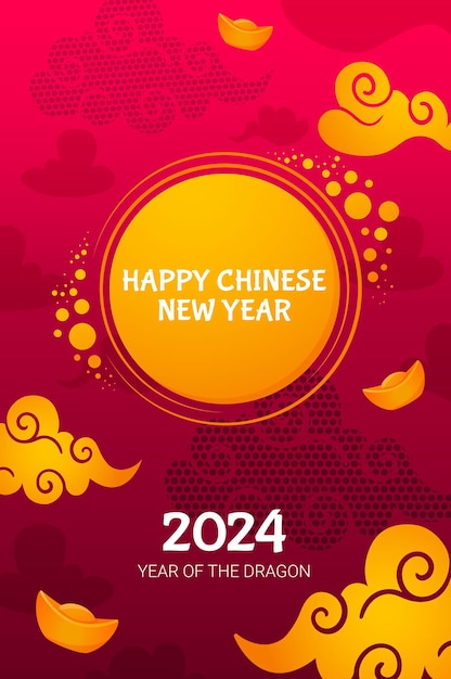 Vector happy chinese new year red gift card template with golden clouds and design elements holiday banner