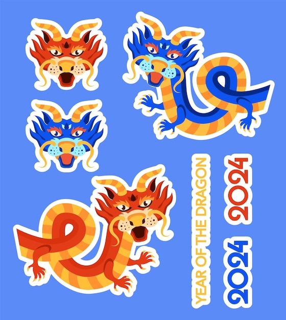 Happy chinese new year stickers traditional asian lunar calendar