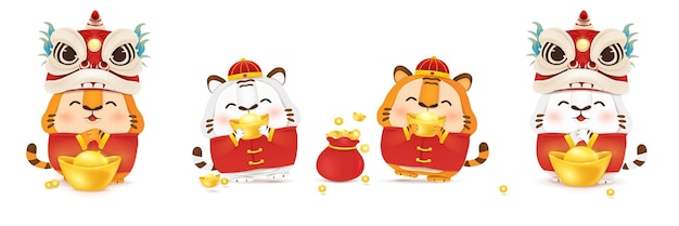 Vettore felice anno nuovo cinese della tigre simbolo zodiacale dell'anno 2022 simpatico personaggio tigre dei cartoni animati