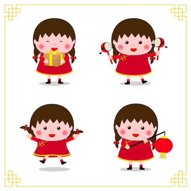 Happy chinese new year. variety of chinese kids postures collection.